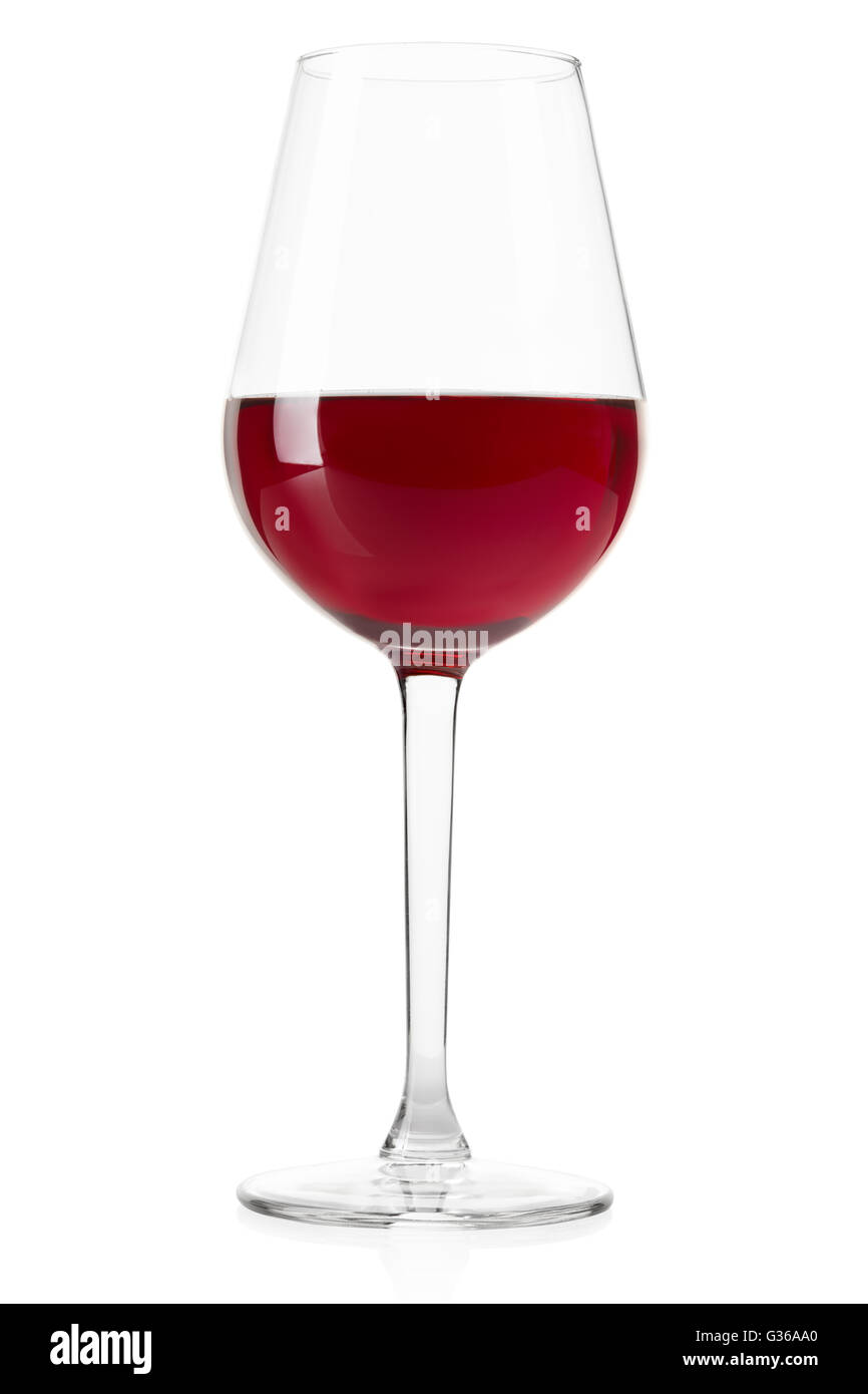 Rot Wein Kristall-Glas auf weißem, Clipping-Pfad Stockfoto