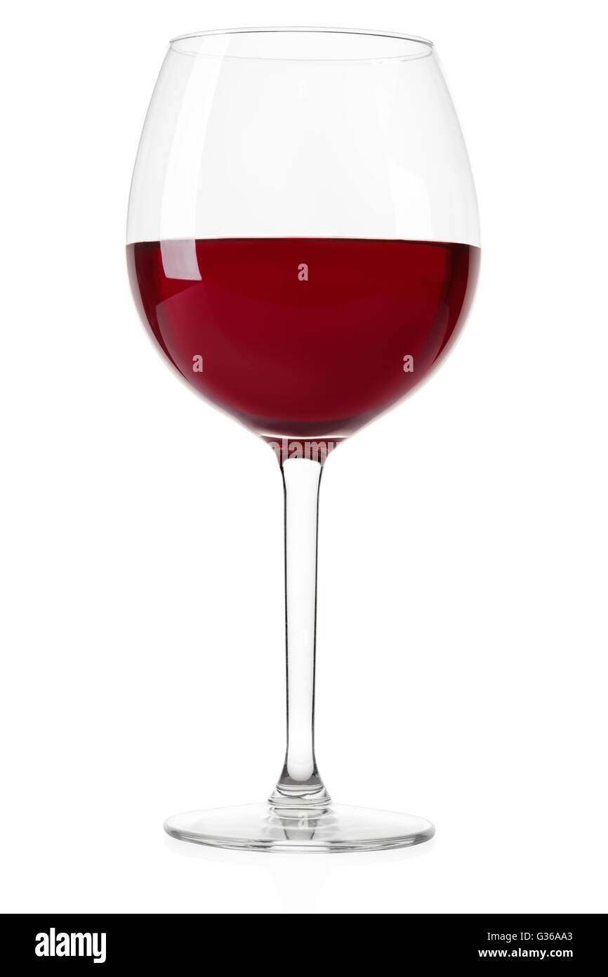 Rotweinglas, isoliert auf weiss, Schneidepfad Stockfoto