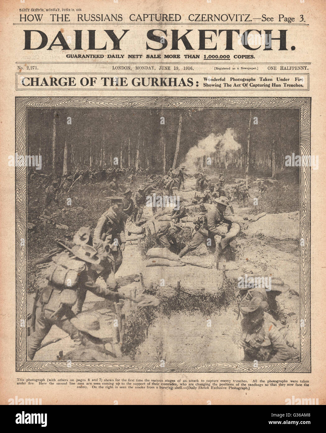 Daily Sketch Gurkhas Ladung an der Westfront Stockfoto