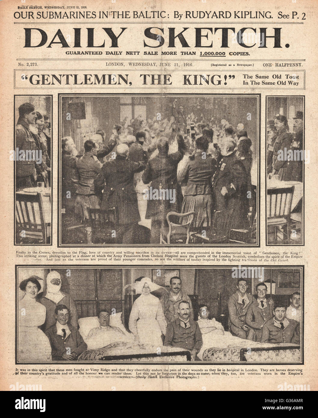 1916 Daily Sketch Soldaten in London stoßen den König an Stockfoto