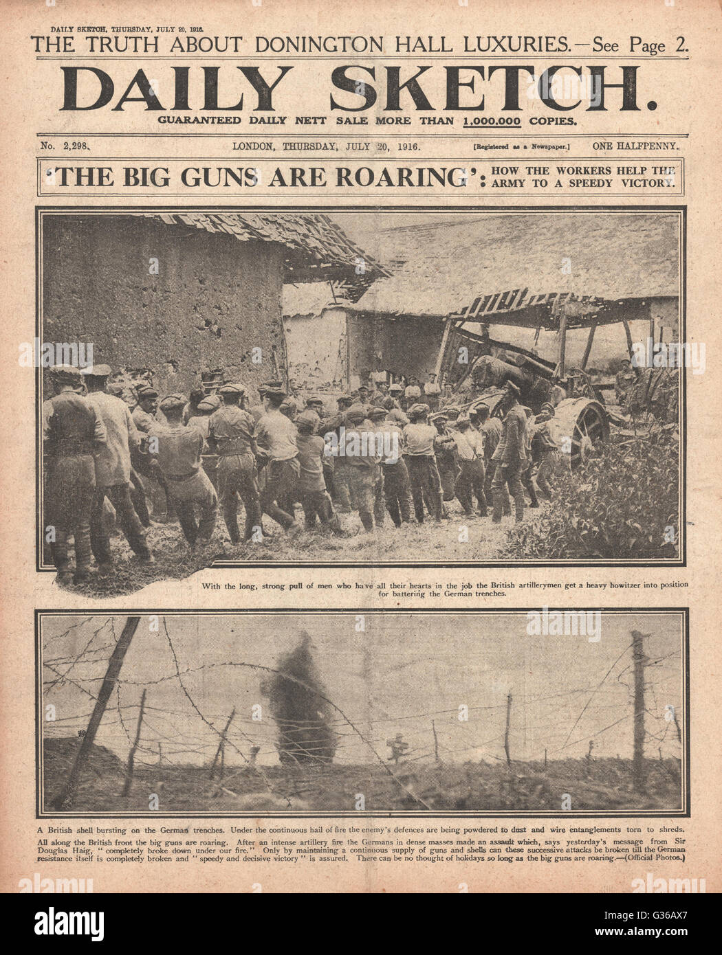 1916 Daily Sketch Artilleriegewehre an der Westfront Stockfoto