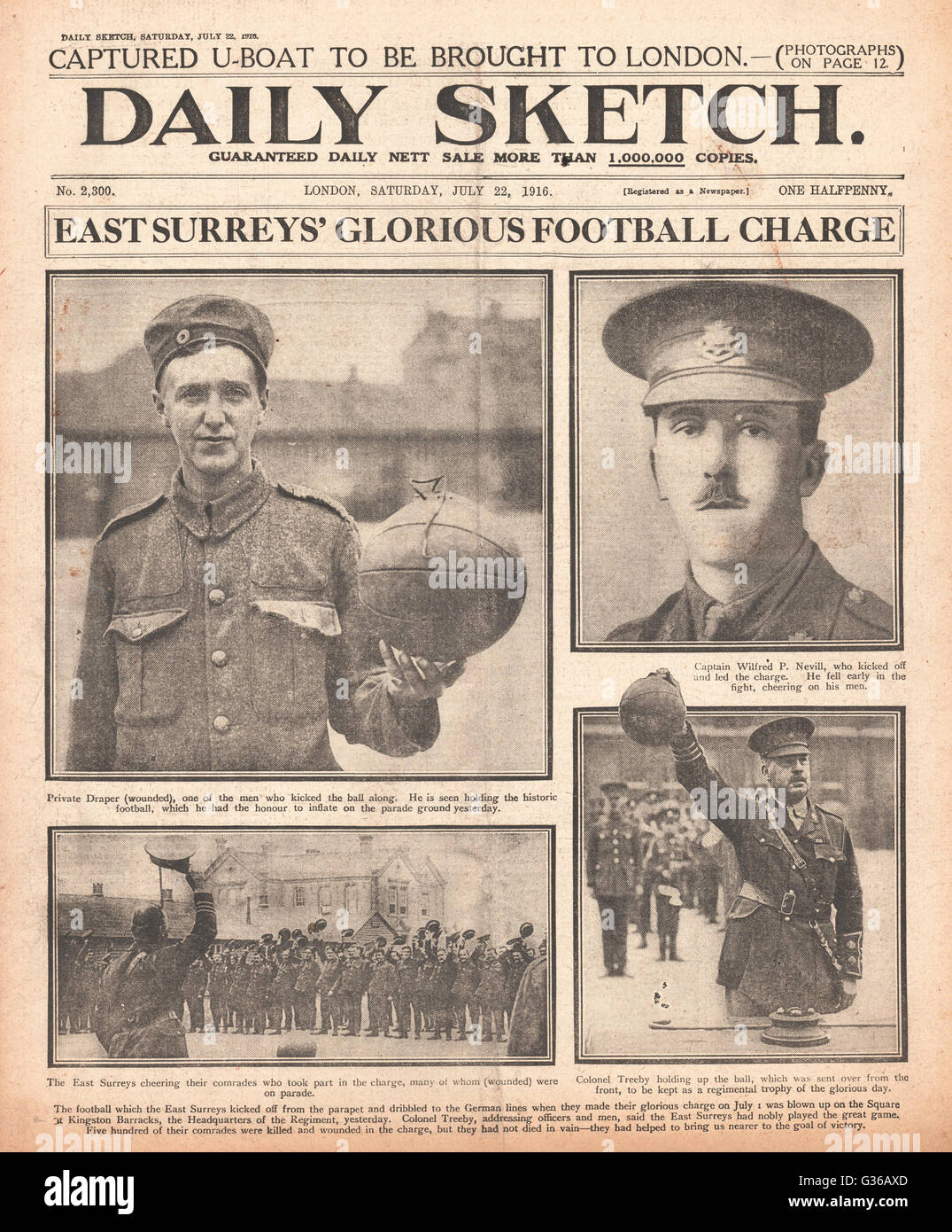 1916 Daily Sketch Football Charge of East Surrey Regiment Stockfoto