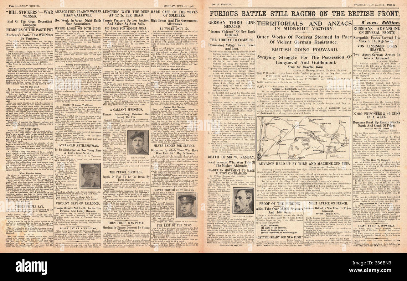 1916 Daily Sketch Britische und französische Vormarsch an der Somme Stockfoto