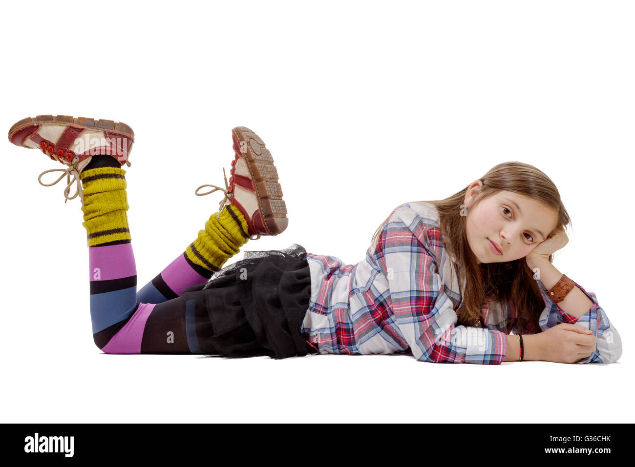 Beautiful preteen girl lying on Ausgeschnittene Stockfotos und -bilder ...