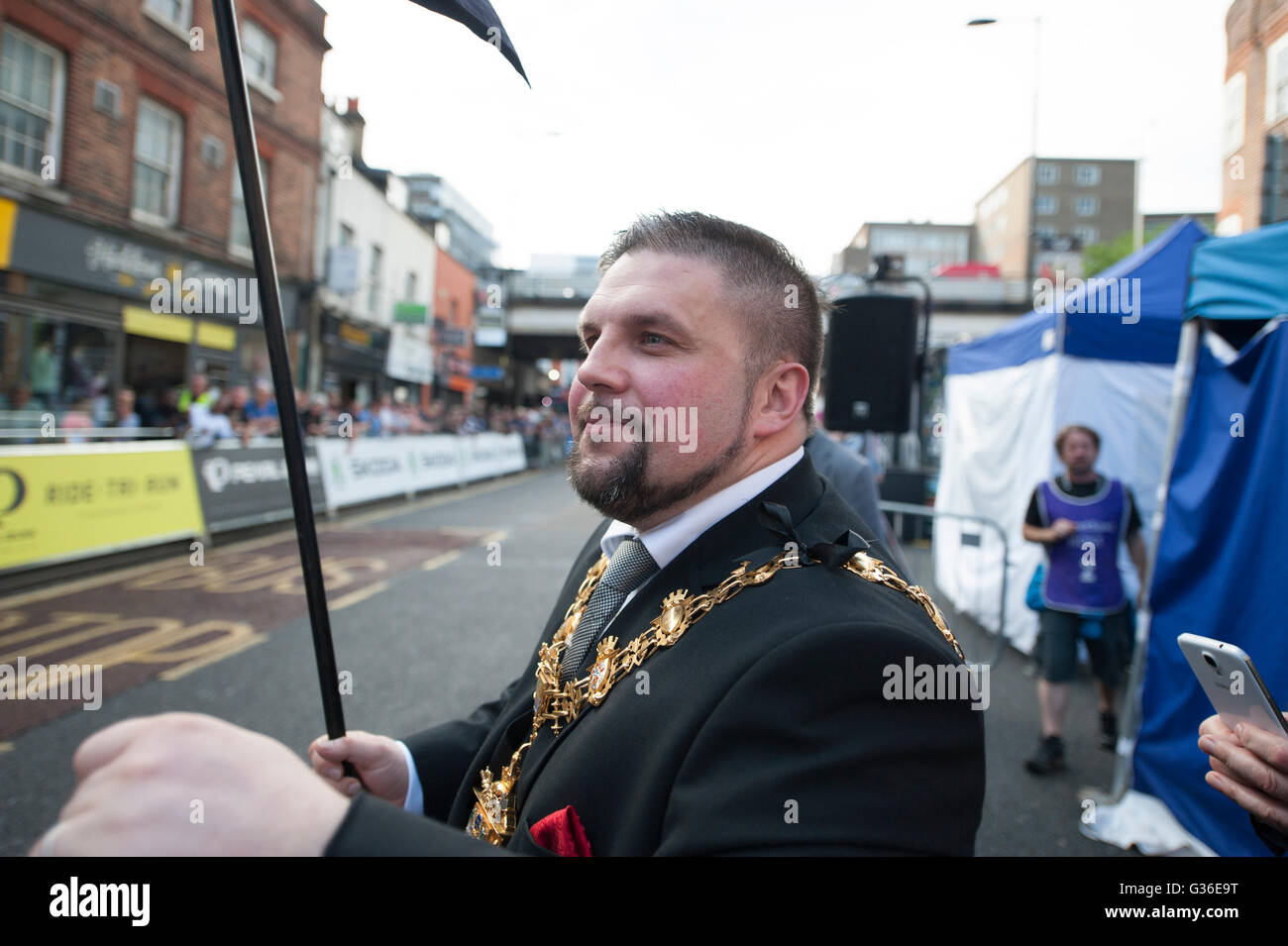 Croydon, 7. Juni 2016. Der Bürgermeister von Croydon startet die Womens Matrix Fitness GP Runde 5. Stockfoto