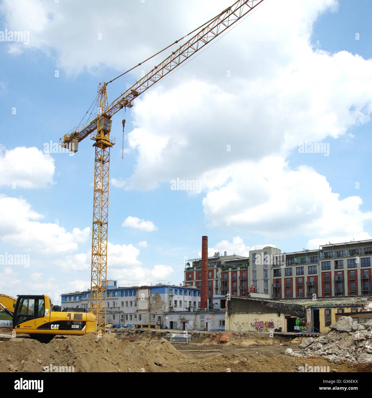 Krakau, Polen - 4. Juni 2016: Podgorze Bezirk, Przemyslowa Straße. Modernisierung und Erweiterung der alten Industriegebiet. Stockfoto