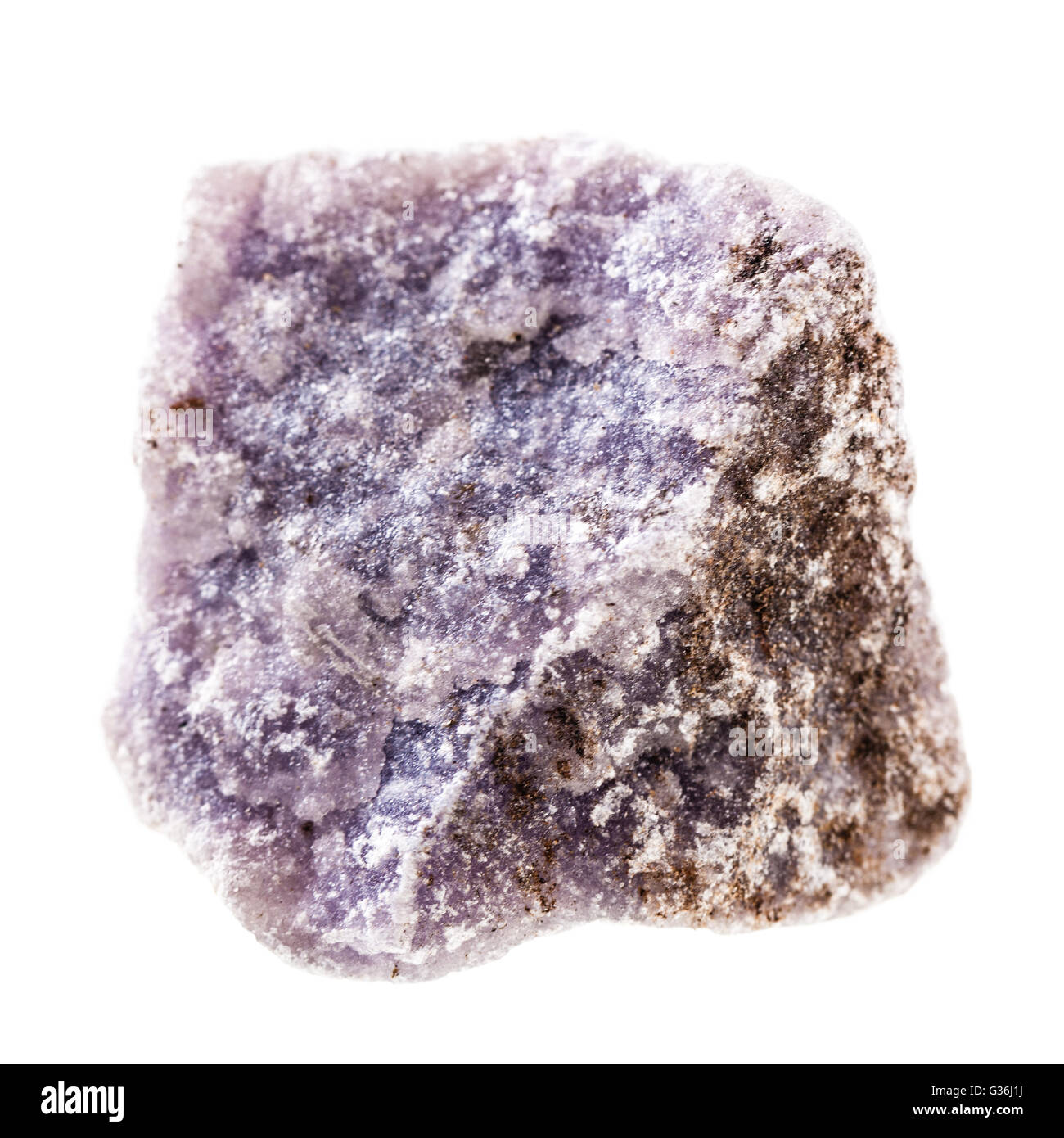 Nahaufnahme Schuss eines Fragments des Lepidolith Mineral isoliert auf weißem Hintergrund Stockfoto