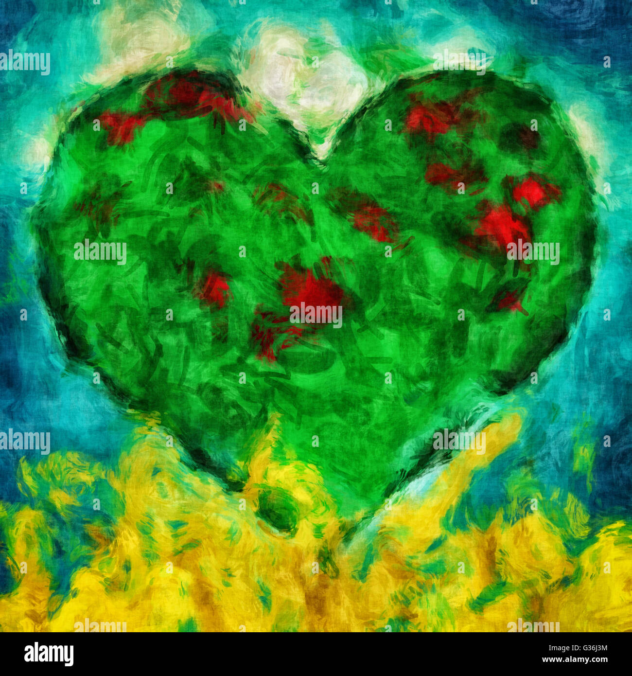 Grafische Darstellung der ein grünes Herz mit blauen und goldenen Hintergrund Stockfoto