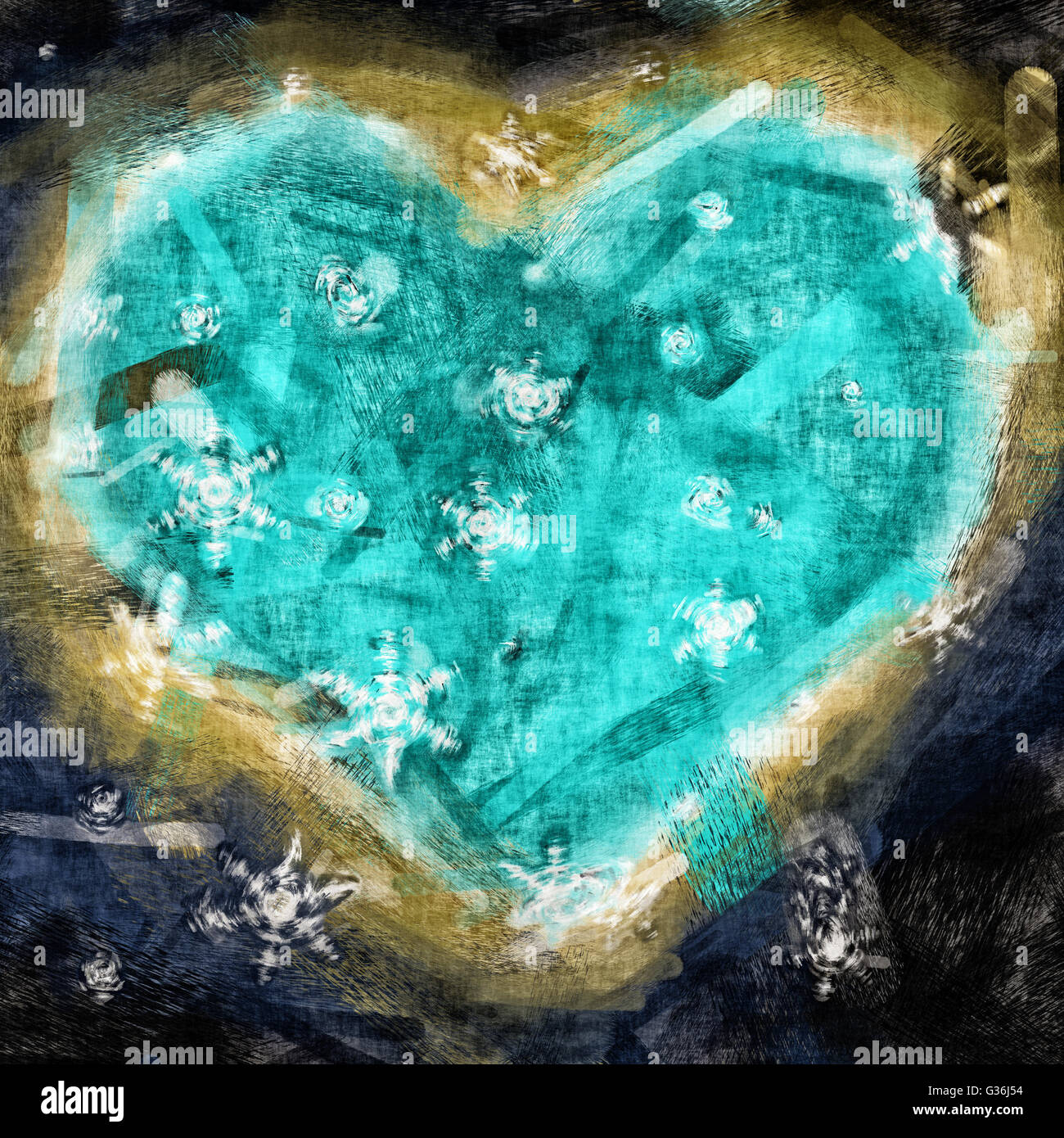 Grafische Darstellung des Herzens mit Schneeflocken Stockfoto