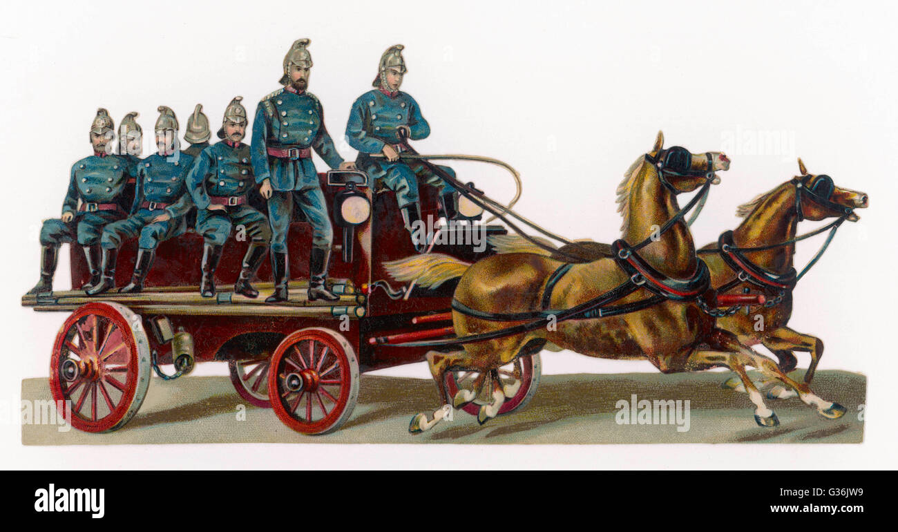 Ein Pferd gezeichneten Feuerwehrauto.      Datum: 19. Jahrhundert Stockfoto