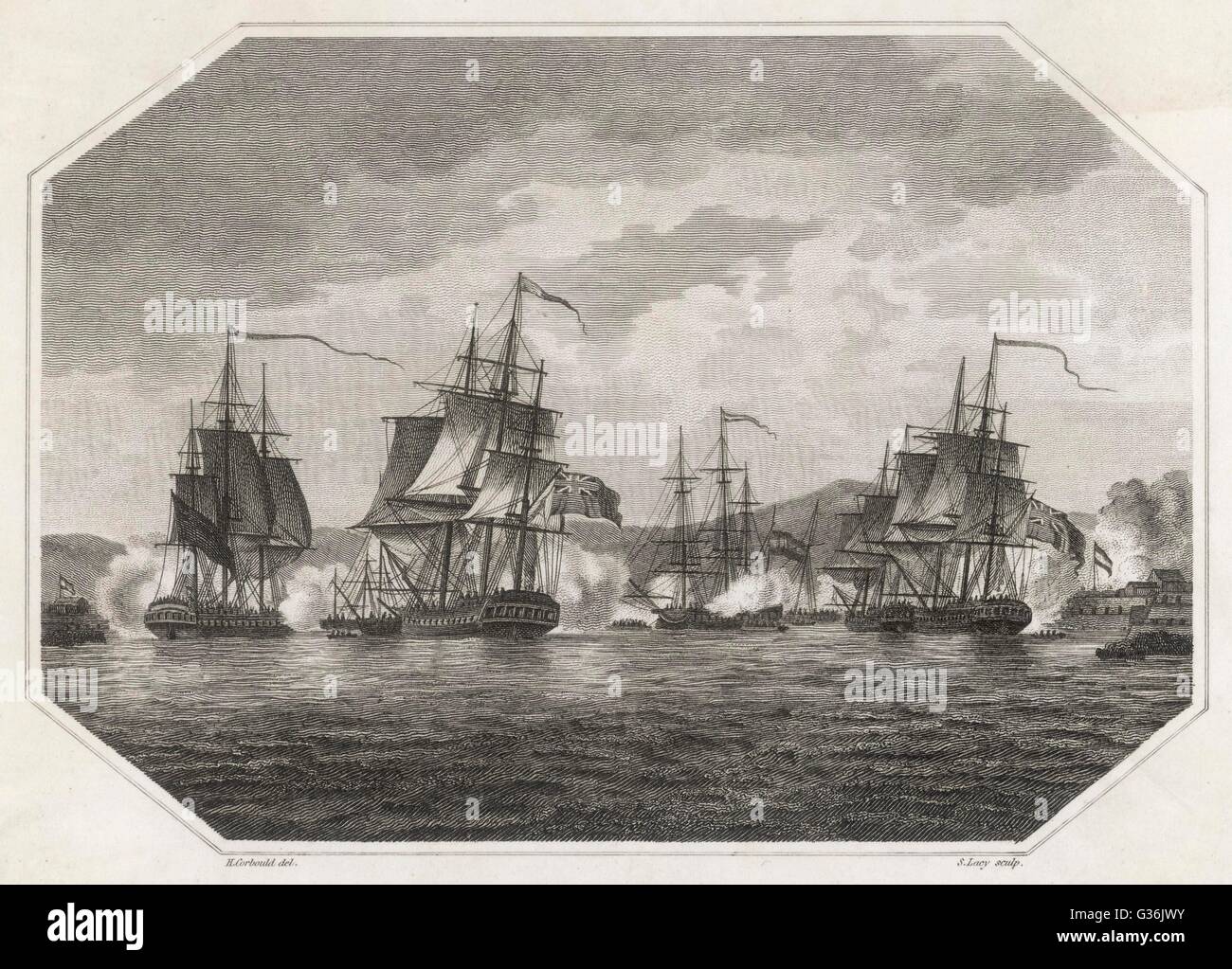 Die britische Marine nimmt Curacao, Napoleonische Kriege Stockfoto