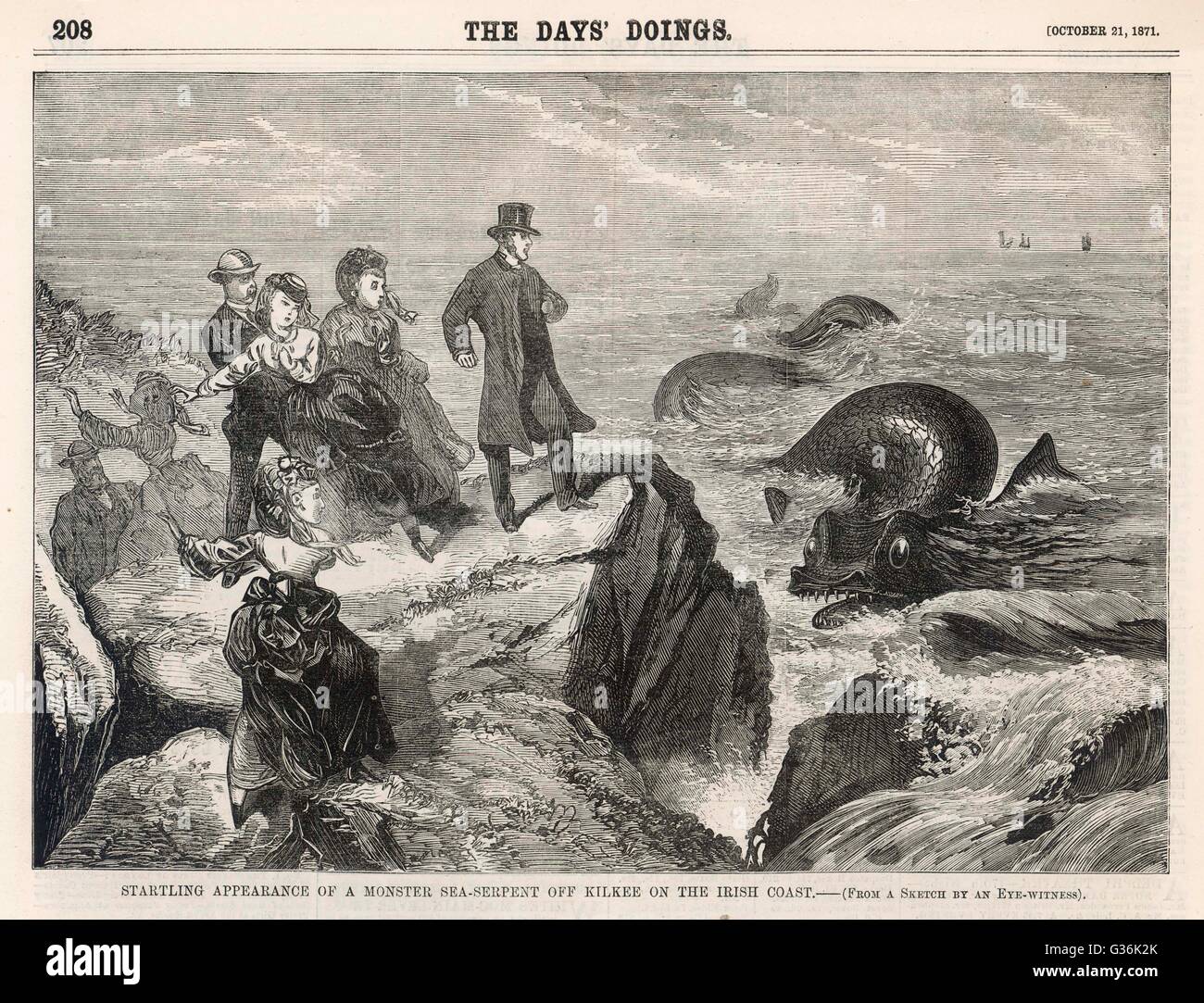 Ein großer und beängstigend Seeungeheuer gesehen von mehreren Personen vor der Küste von Kilkee, Irland.      Datum: 1871 Stockfoto