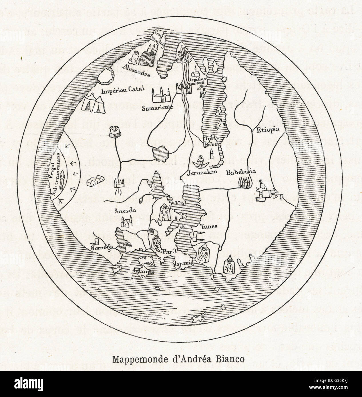 Weltkarte des 15.. Jahrhunderts Stockfoto