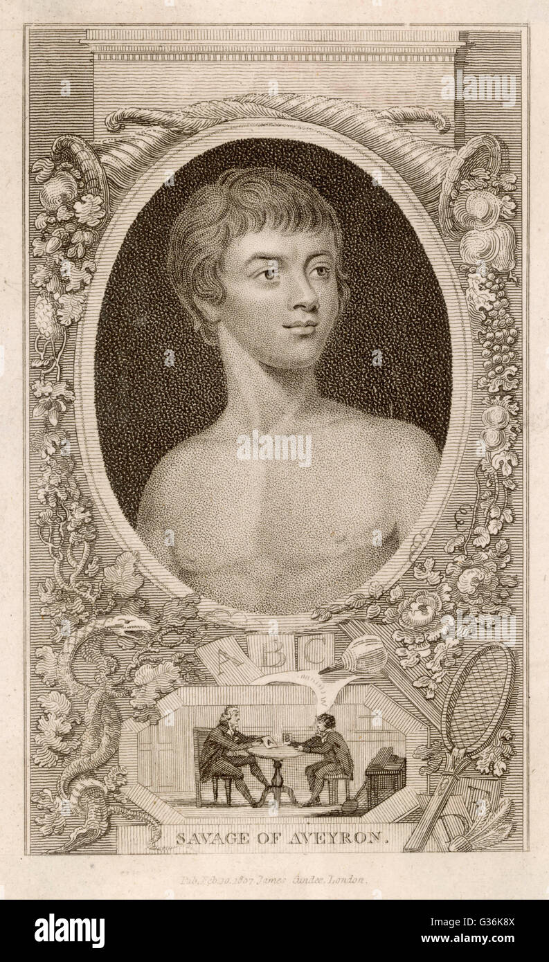 Victor, das wilde Kind Aveyron erzogen von Jean Itard, französischer Arzt.     Datum: ca. 1785-1828 Stockfoto