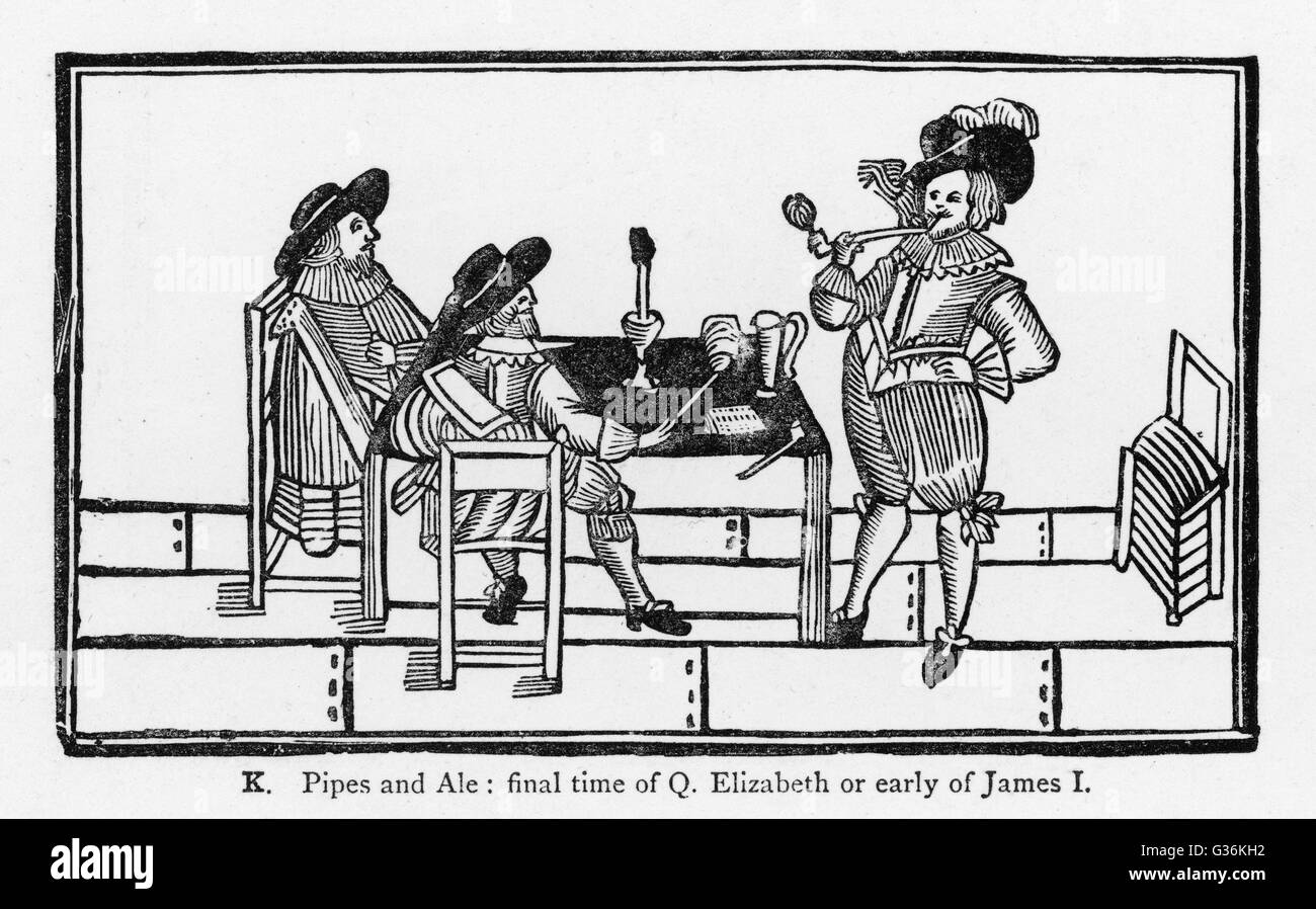 Ein Männer rauchen Partei in den späten elisabethanischen oder frühen jakobinischen Datum: um 1600 Stockfoto