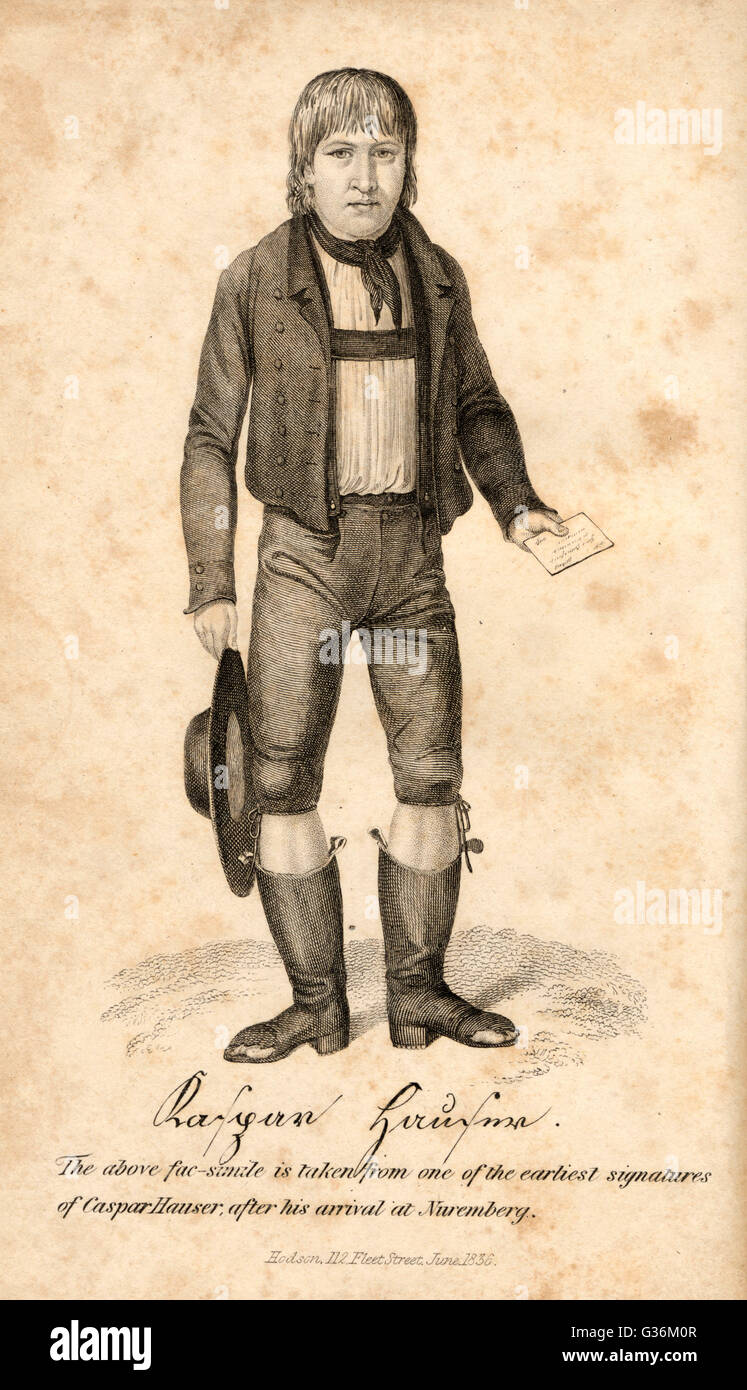 KASPER HAUSER wilde Kind Findelkind von Nurnburg Datum: 1828 Stockfoto