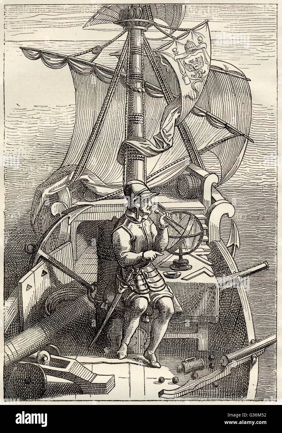 Ferdinand Magellan (1480-1521) (Fernao de Magalhaes) portugiesischer Seefahrer auf dem Deck seine Karavelle Stockfoto