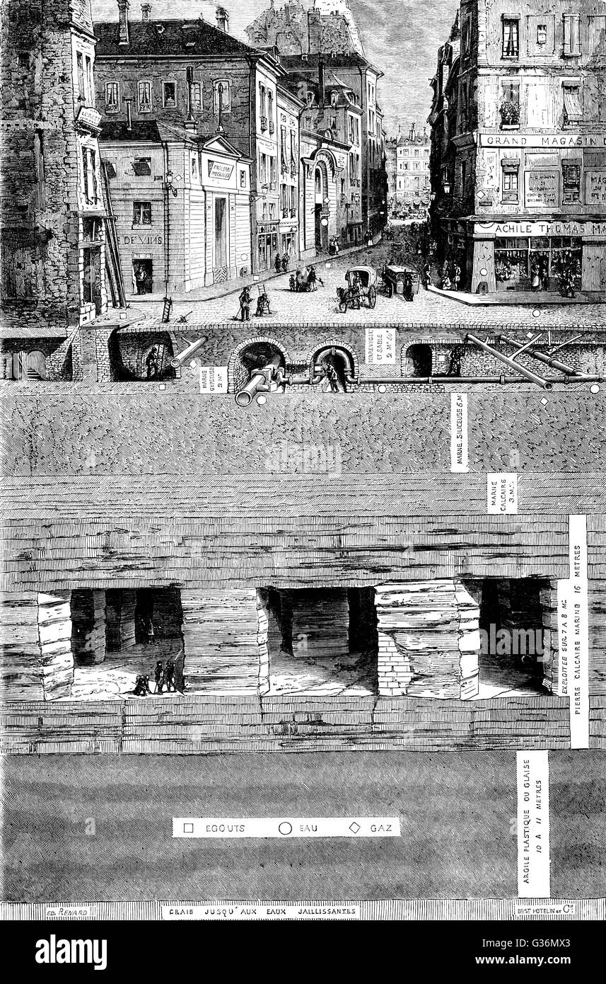 Versorgungsunternehmen unter einer Pariser Straße aus dem 19.. Jahrhundert Stockfoto