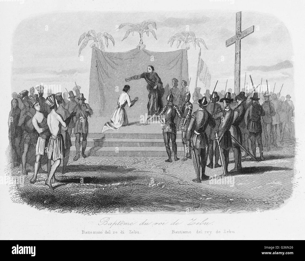Humabon, König von Cebu auf den Philippinen wird getauft, wenn Magelhaes (Magellan) seine Insel besucht.      Datum: 14 April 1521 Stockfoto