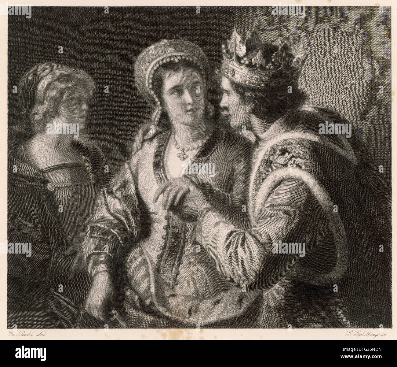 Eine Szene aus Shakespeares Geschichte spielen, Henry V, Darstellung seiner Werbung von Catherine de Valois, heiratete er im Jahre 1420. Stockfoto
