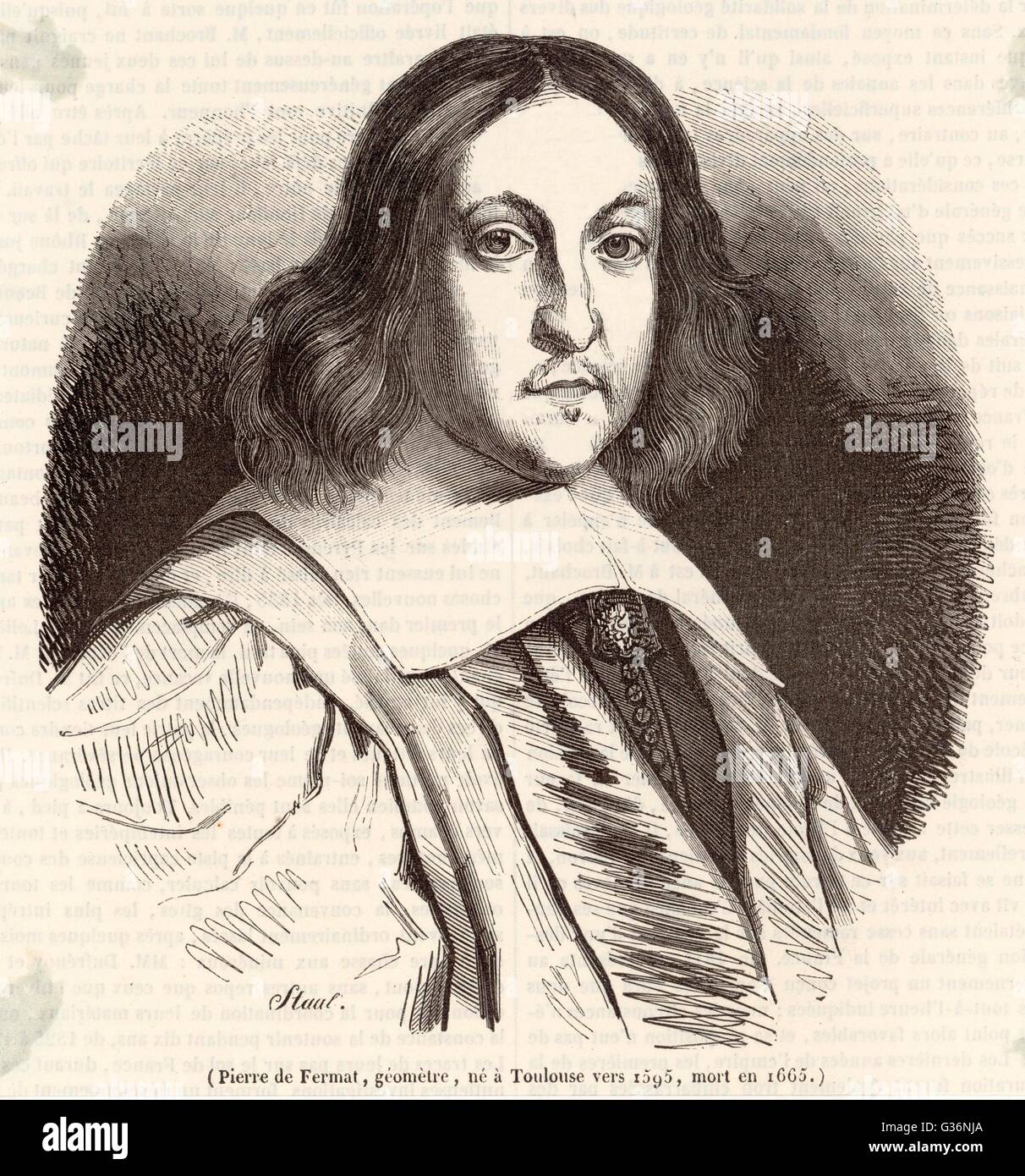 Pierre de Fermat (1601-1665), französischer Jurist und Amateur-Mathematiker. Er ist bekannt für Entwicklungen führen zu modernen Kalkül und für Forschung in der Zahlentheorie. Er ist bekannt für Fermats letztem Satz.      Datum: um 1650 Stockfoto