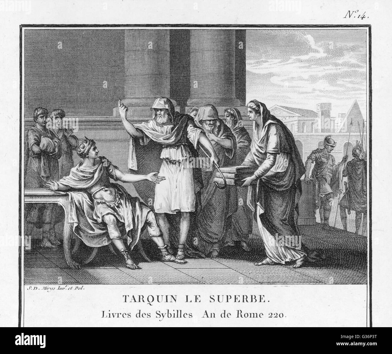 Lucius Tarquinius Superbus, der siebte König von Rom, kauft die drei verbleibenden sibyllinischen Bücher (Bücher der Prophezeiung) von der kymaeischen Sibylle.       Datum: 533 v. Chr. Stockfoto