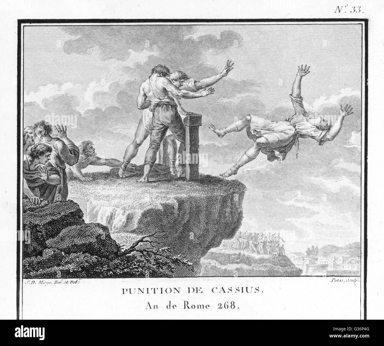 Cassius, der politischen Fehlverhalten verurteilt wird von geworfen aus dem Landflüchtges Felsen in Rom getötet.        Datum: 485 v. Chr. Stockfoto