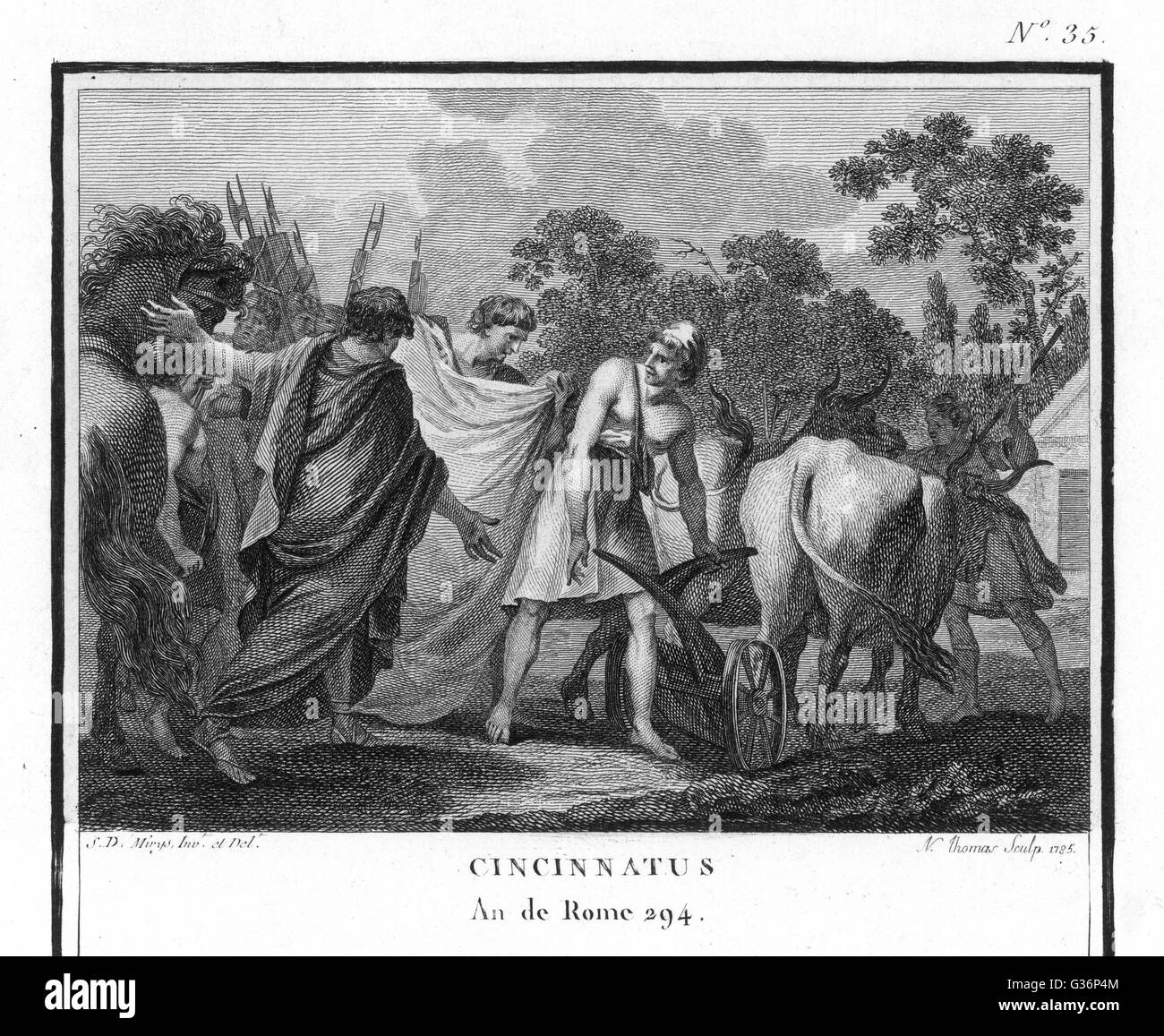 Lucius Quinctius Cincinnatus (519-438 v. Chr.) nennt man aus dem Pflug, als Roman Consul zu dienen.          Datum: 460 v. Chr. Stockfoto