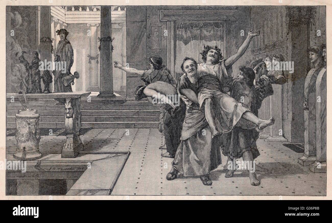 Einer antiken römischen Adligen und seine Freunde feiern die Saturnalien, 17.-19. Dezember.       Datum: ca. 200 v. Chr. Stockfoto
