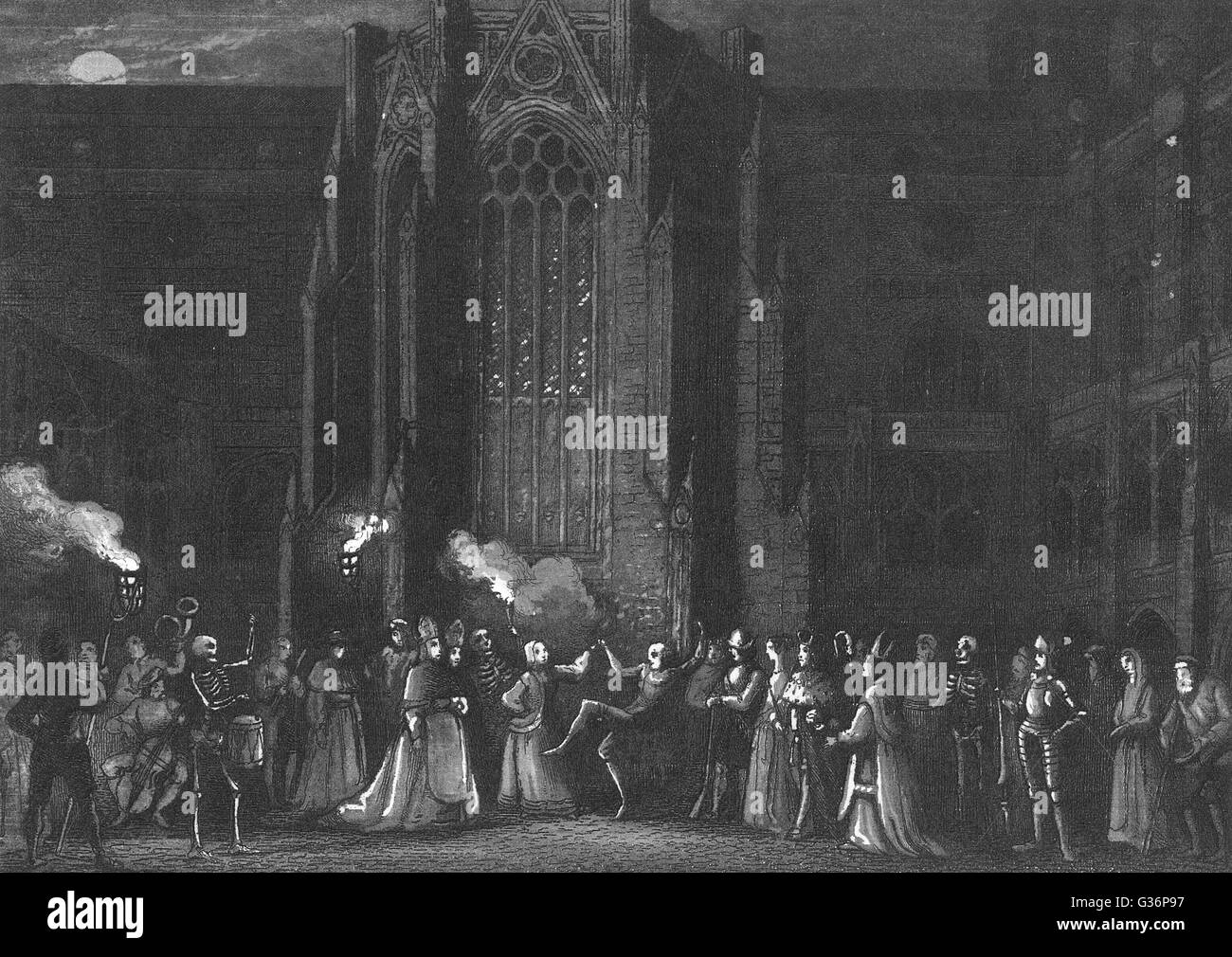 Tanz des Todes Darstellung an der St. Pauls Kathedrale, während der großen Pest von London.          Datum: 1665 Stockfoto