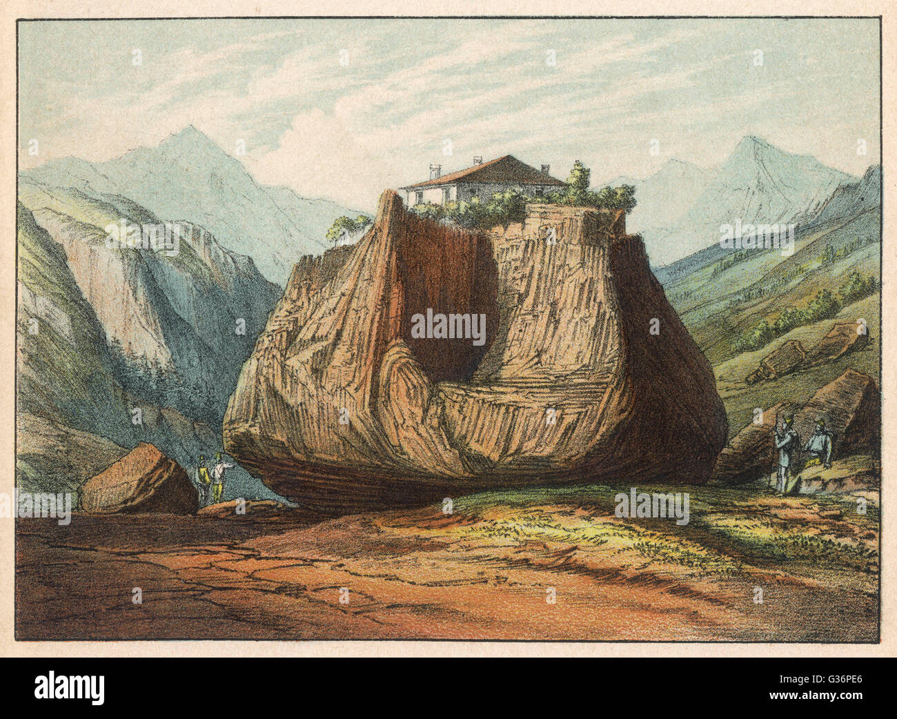Unberechenbarer Block im Rhone-Tal, in der Nähe von Monthey, Schweiz Stockfoto