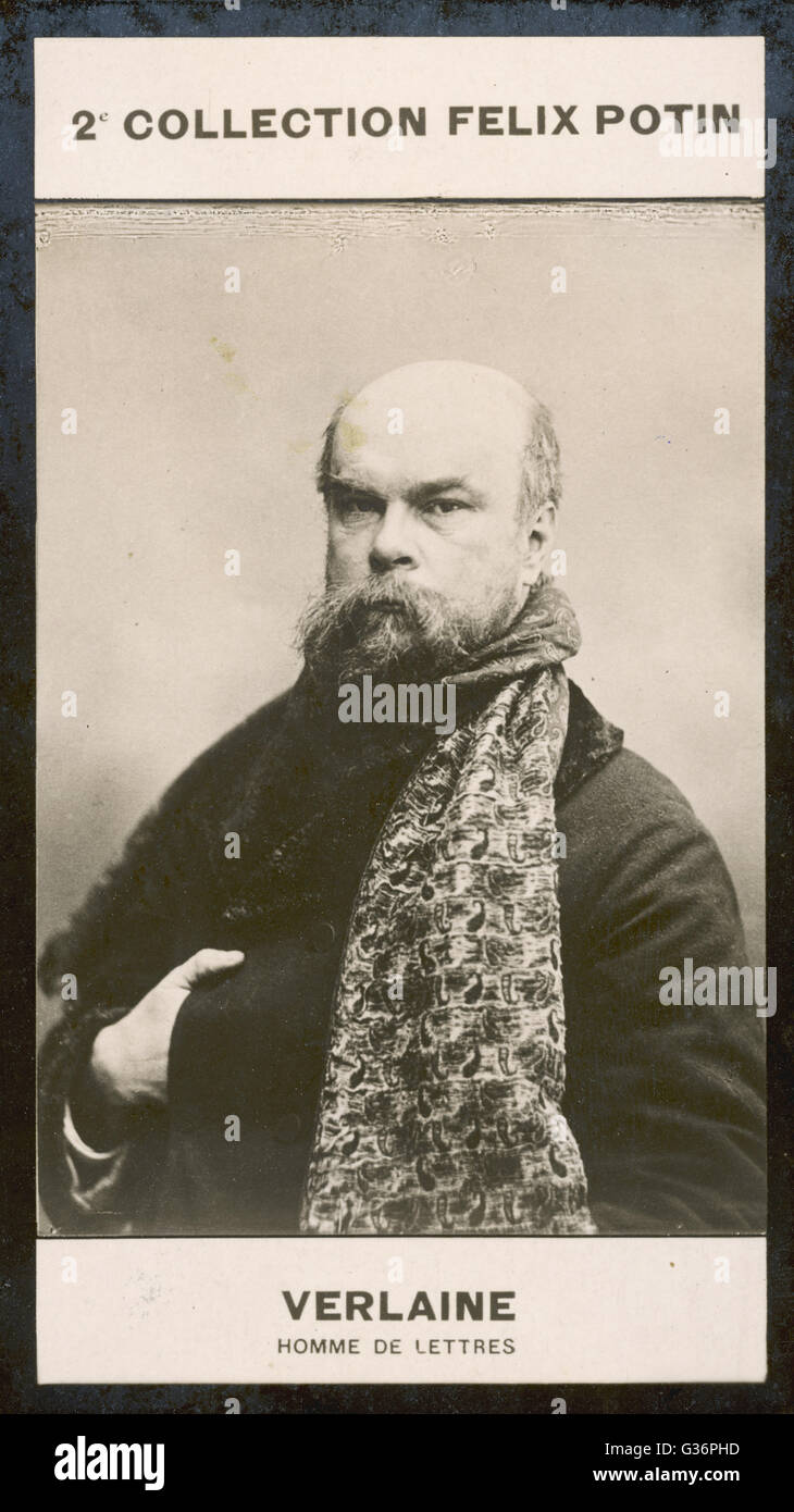 Paul Verlaine, französischer Dichter der Symbolisten zugeordnet. Hier zu sehen auf einem Kopf und Schultern Foto, einen gemusterten Schal tragen.      Datum: 1844-1896 Stockfoto