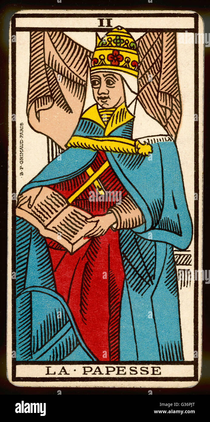 Tarot-Karte 2 - La Papesse (der weibliche Papst). Stockfoto