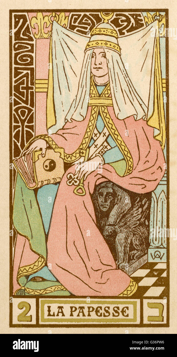 Papst Joan oder Joanna auf einer Tarotkarte Stockfoto