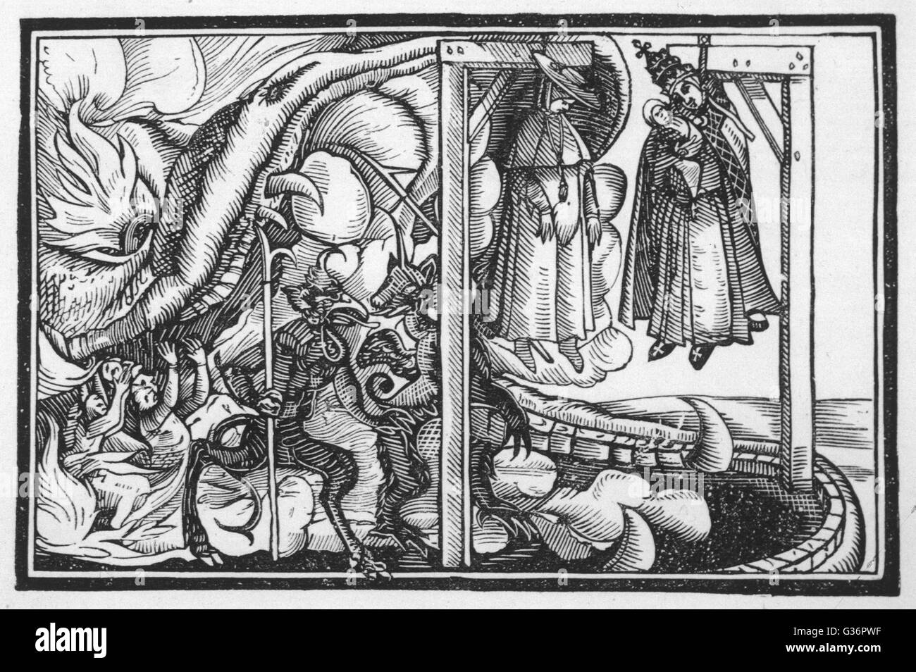 Papst Joan wurde in den Kiefer der Hölle verdammt Stockfoto