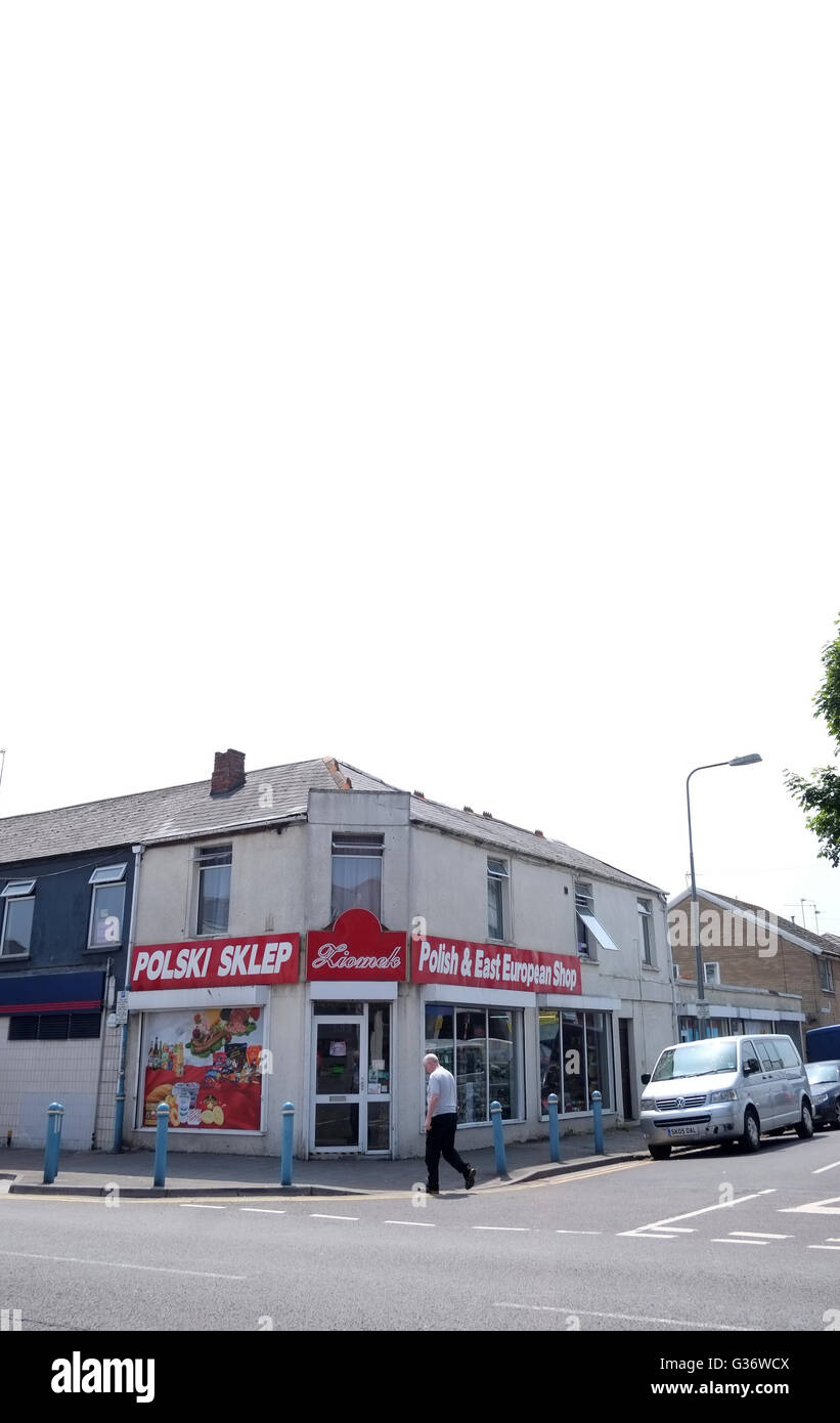 8. August 2016 - internationale Lebensmittel-Geschäfte auf der City Road in Cardiff, Wales Stockfoto