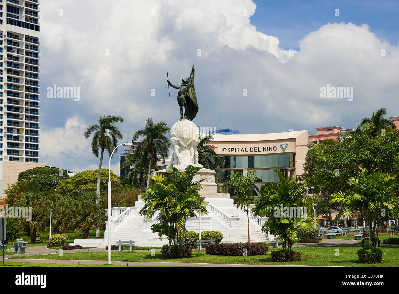 Vasco Núñez de Balboa Statue, Panama City, Panama, Mittelamerika Stockfoto