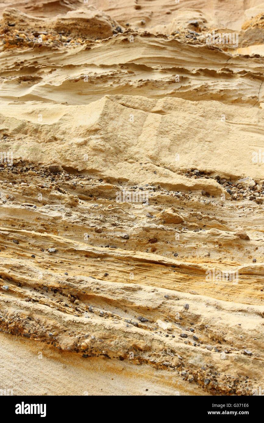 Sediment "layers" Covehithe Klippen, Suffolk, England Stockfoto