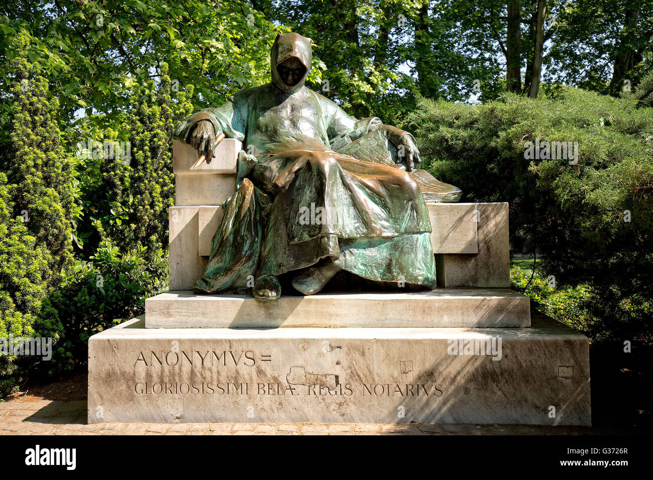 Statue von Anonymous in Budapest in Ungarn Stockfoto