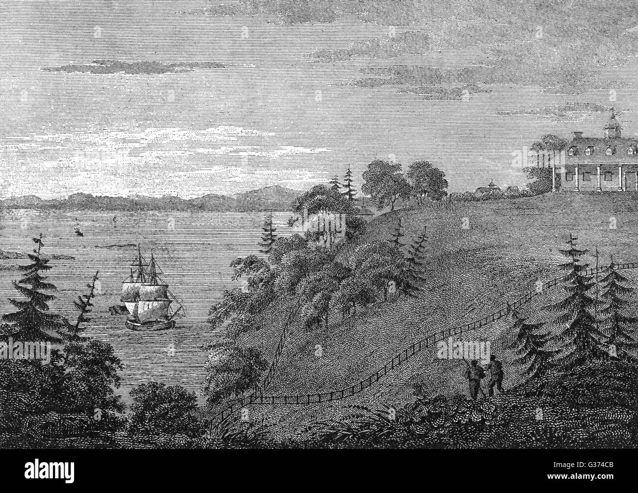 Blick auf Mount Vernon und dem Potomac-Datum:- Stockfoto