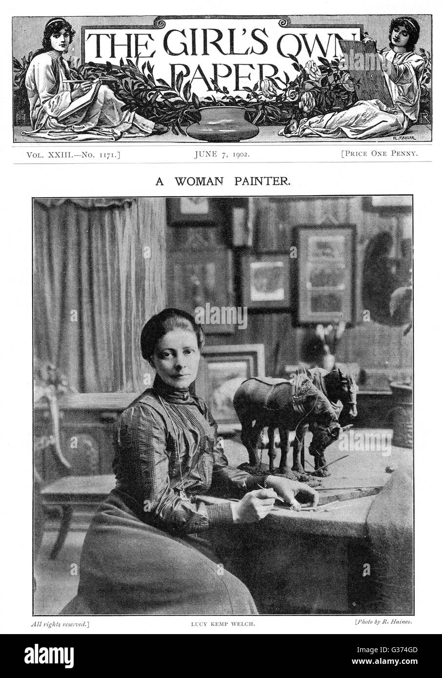 LUCY KEMP WELCH Künstlerin und Illustratorin, berühmt für ihre Bilder von Pferden: sie illustrierte "Black Beauty", natürlich...      Datum: 1869-1958 Stockfoto