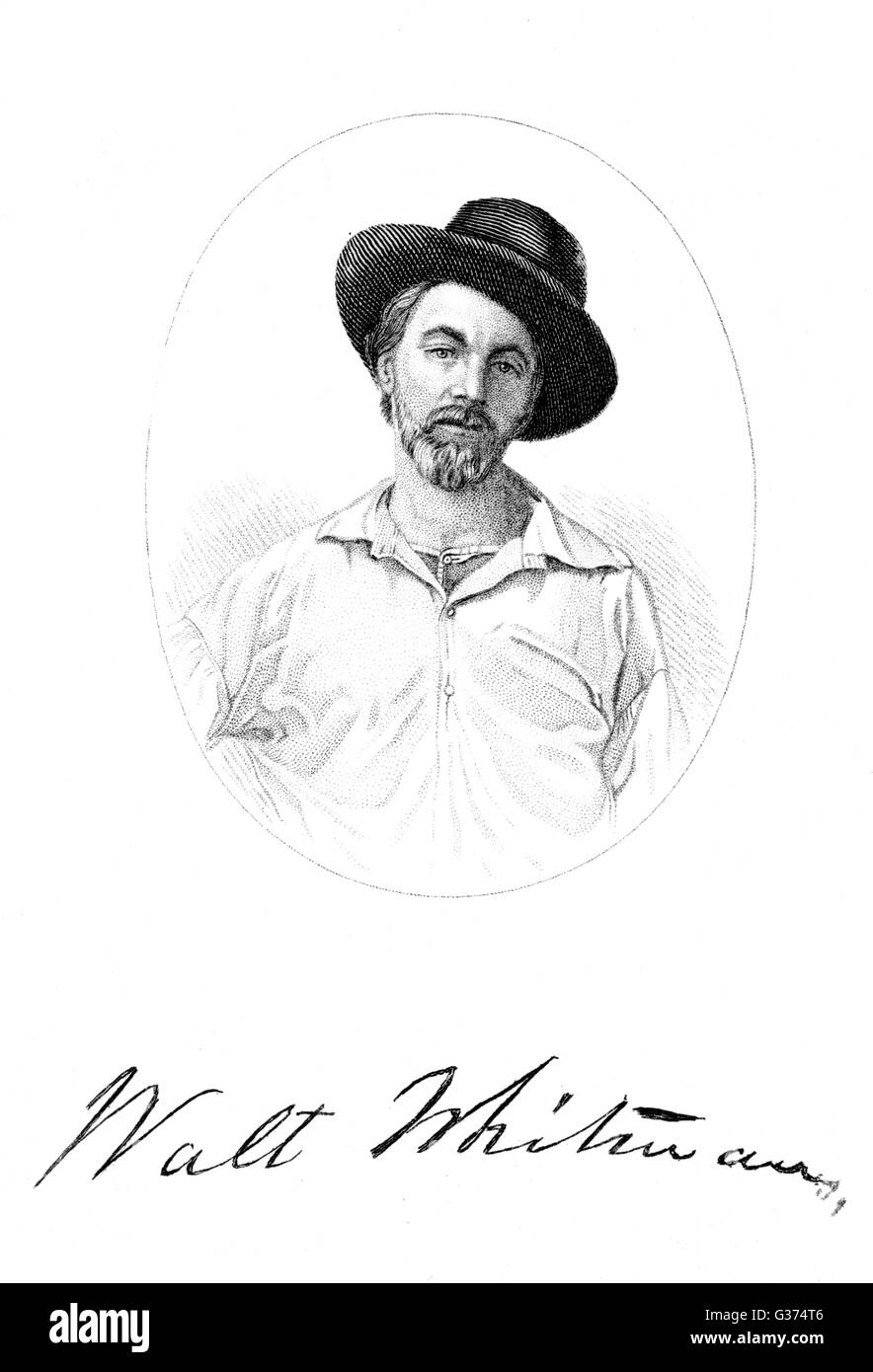 WALT WHITMAN amerikanischer Dichter mit seiner Unterschrift Datum: 1819-1892 Stockfoto