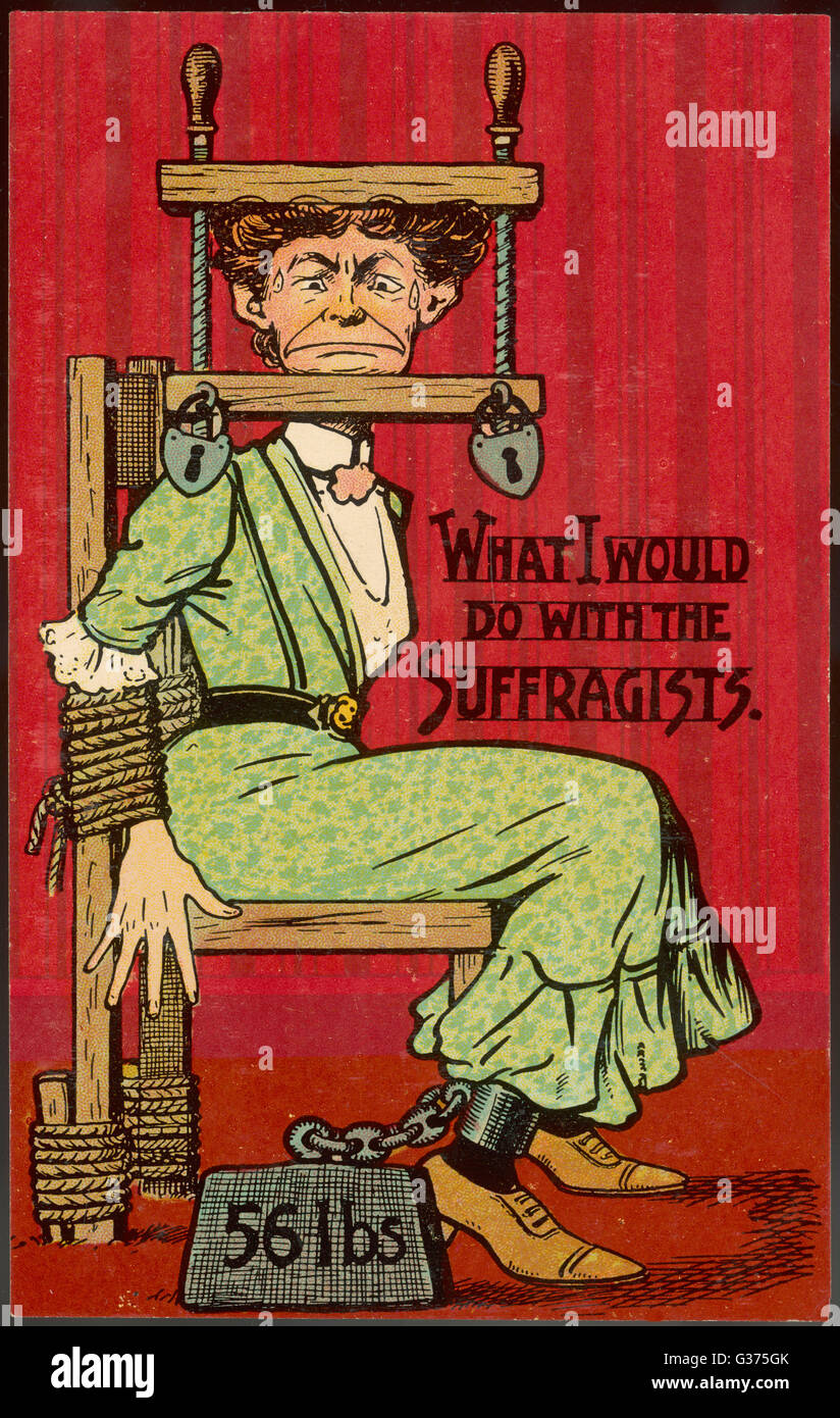 "Was ich tun würde mit den Suffragetten" eine etwas unsympathisch Herangehensweise an das Problem der Frauenrechte.       Datum: ca. 1909 Stockfoto