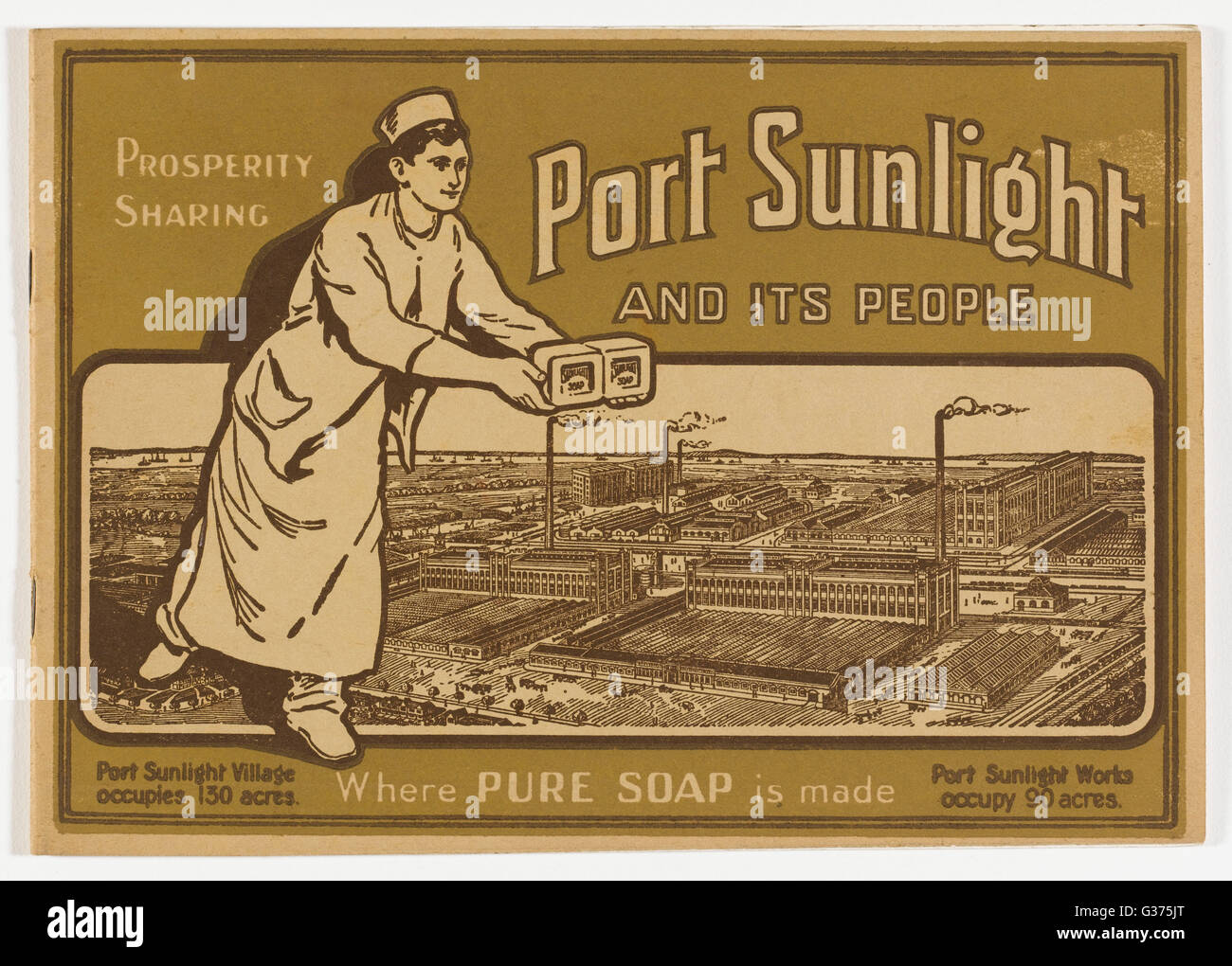 Die vordere Abdeckung des eine Broschüre mit PORT SUNLIGHT mit Schwerpunkt auf Arbeitsbedingungen und die viele Dienstleistungen für die Arbeiter aus Seife Packer für Lokführer.     Datum: Anfang des 20. Jahrhunderts Stockfoto