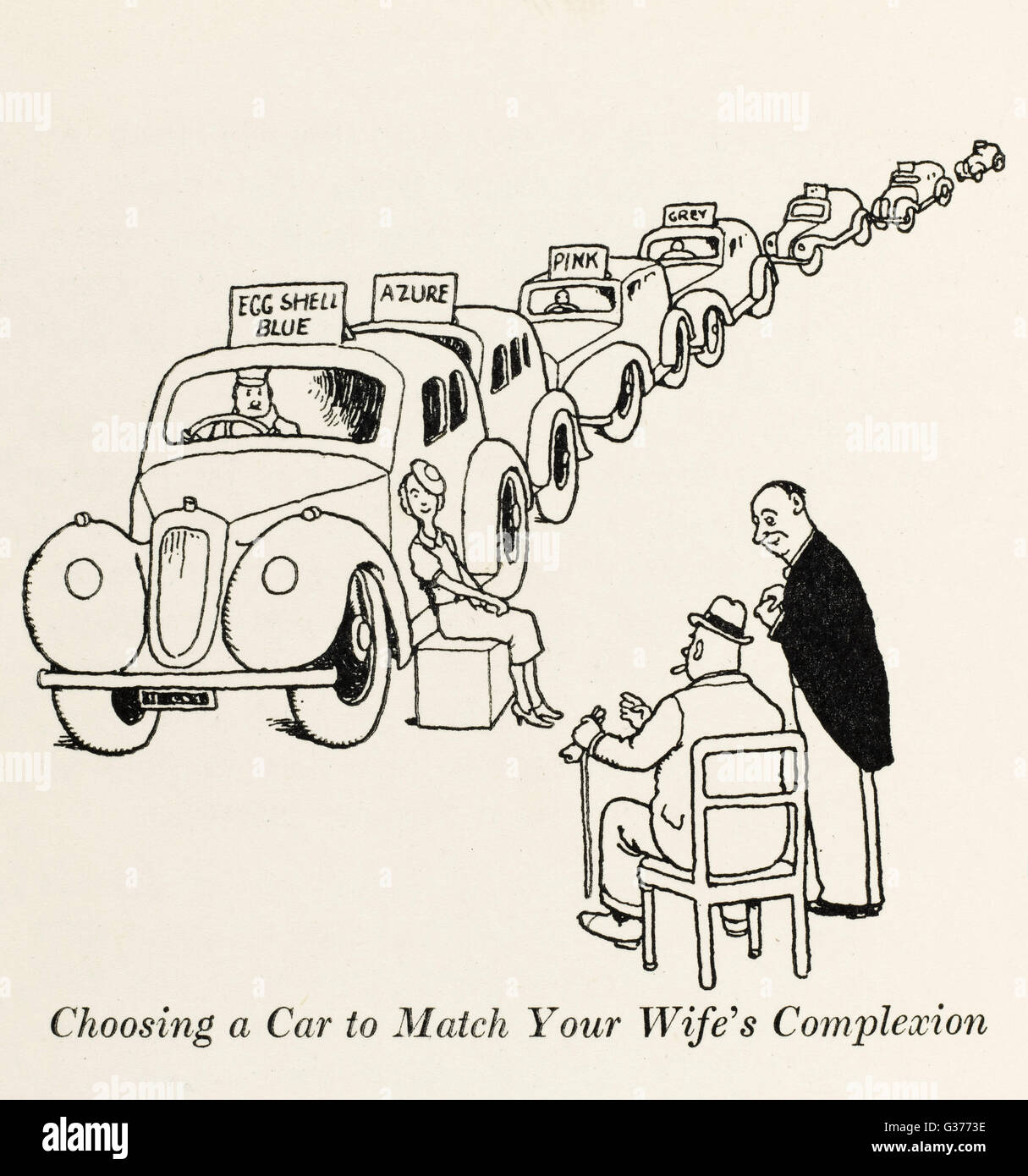 Wählen Sie ein Auto, das zum Teint Ihrer Frau passt - W Heath Rob Stockfoto