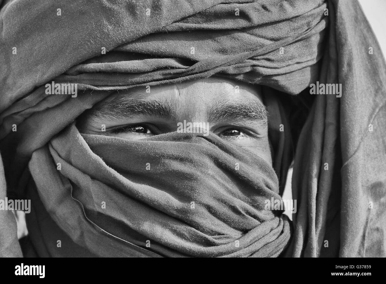 Porträt von einem marokkanischen Mann mit Turban. Stockfoto