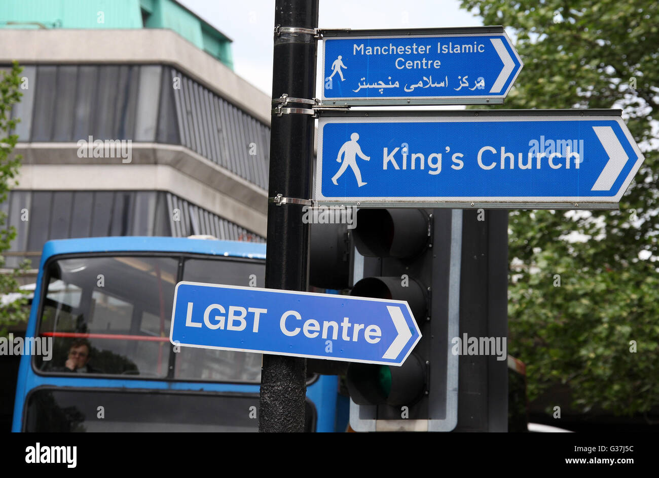 LGBT-Zentrum Zeichen in Manchester Stockfoto