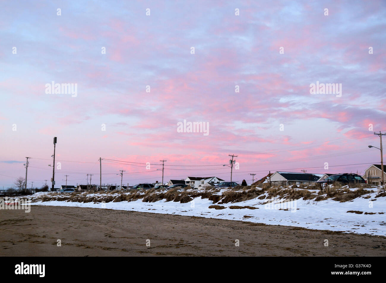 Winter-Sonnenuntergang in Hampton Beach, New Hampshire, USA, Nordamerika Stockfoto