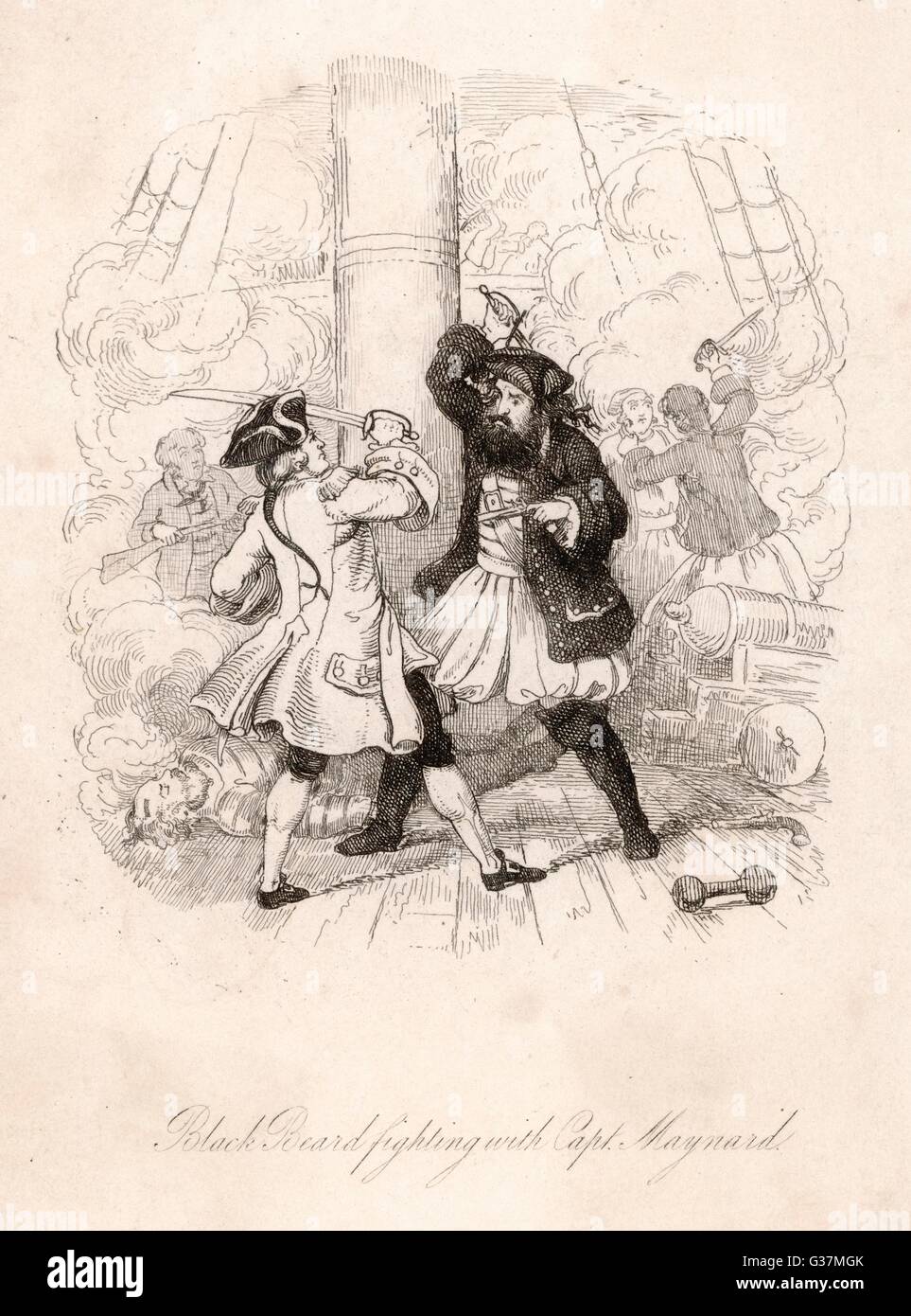 Blackbeard, der Pirat, der gegen Captain Maynard kämpft Stockfoto