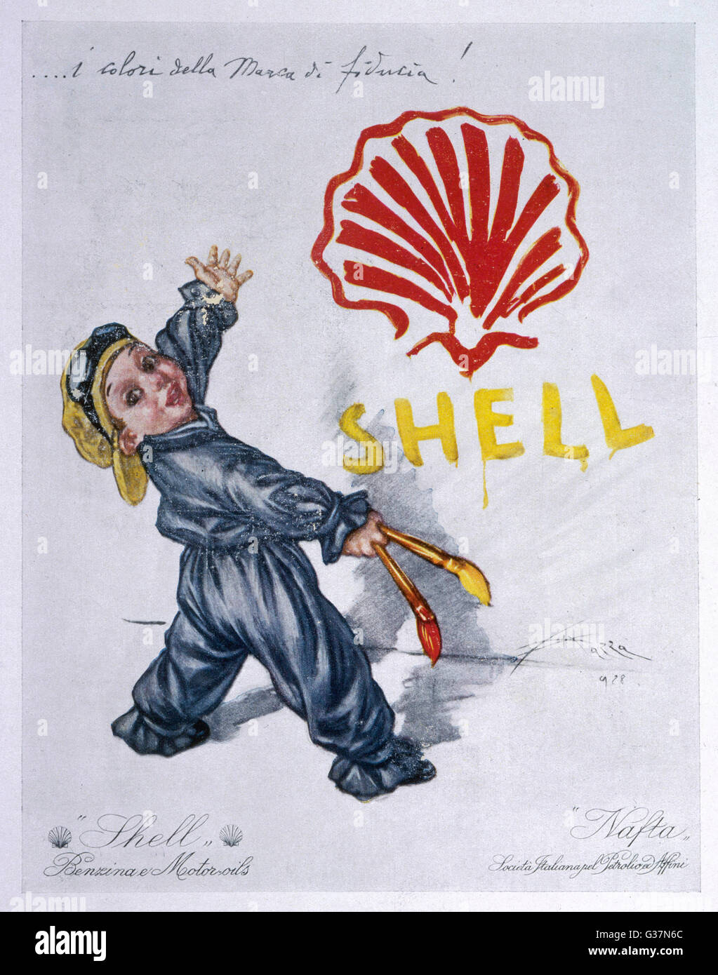 Werbung – Shell-Benzin – Öl Stockfoto